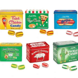 Cheap 6 Assorted Pickle-Bacon-Pizza-Hot Dog-Sour Cream-Fried Chicken - Candy Tin Sets - Miniature Marvels: Airplane Models & Painted Dice Egpull