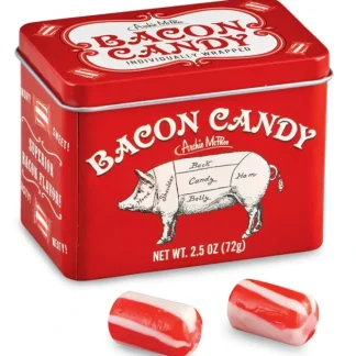 Store Bacon Flavored Candy - Cool Retro Tin Gift Box - Archie McPhee - Miniature Marvels: Airplane Models & Painted Dice Egpull