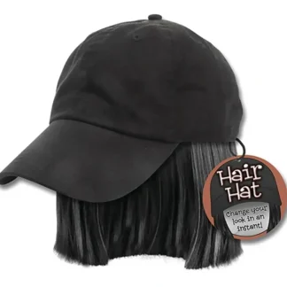 Fashion Black Hair Hat Combo ~ Halloween Wig Prop Costume - One size fits all! - Miniature Marvels: Airplane Models & Painted Dice Egpull