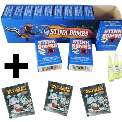Discount 1 Case of 36 Glass Stink Bombs + 3 Fart Bomb Bags ~ Combo Set - Miniature Marvels: Airplane Models & Painted Dice Egpull