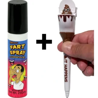 New Fart Spray Can + Toilet Bowl Poop Turd Pen - Funny GaG Joke Prank Stink Set - Miniature Marvels: Airplane Models & Painted Dice Egpull