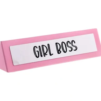 Fashion GIRL BOSS Pink Wooden Desk Sign - Funny Office Work Home Gag Gift - Miniature Marvels: Airplane Models & Painted Dice Egpull