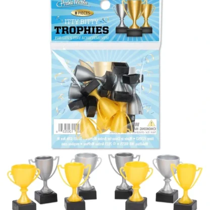 Hot Itty Bitty Trophies (Bag of 8) - Mini Prize Trophy Toy Figurines - Archie McPhee - Miniature Marvels: Airplane Models & Painted Dice Egpull