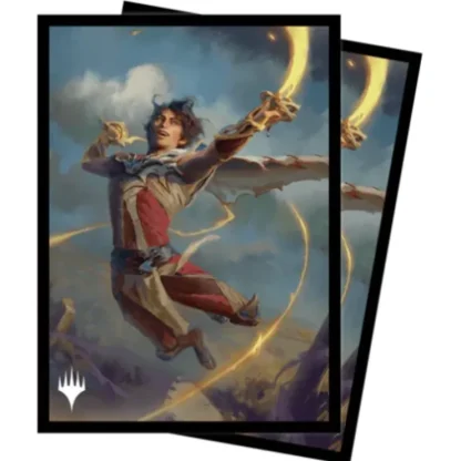 Cheap Magic the Gathering CCG: Wilds of Eldraine 100ct Deck Protector Sleeves v2 - Miniature Marvels: Airplane Models & Painted Dice Accessories