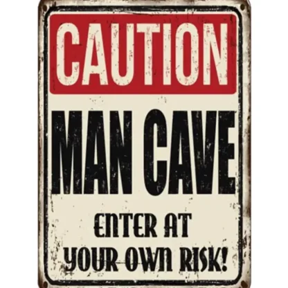 Clearance Metal Tin Sign "CAUTION MAN CAVE - Enter At Your Own Risk!" Wall Decor #F-101 - Miniature Marvels: Airplane Models & Painted Dice Egpull