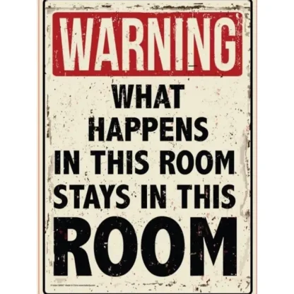 Online Metal Tin Sign "Warning: What Happens Stays In Room" Man Cave Wall Decor #C-101 - Miniature Marvels: Airplane Models & Painted Dice Egpull