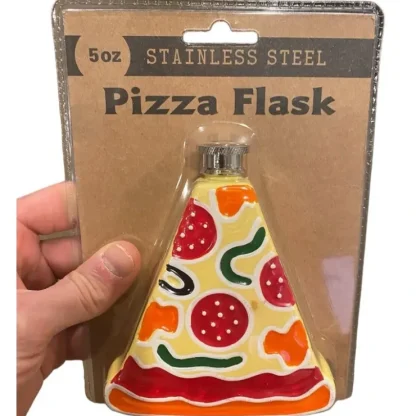 New PIZZA SLICE Stainless Steel Hip Flask 5oz - Funny Gag Novelty Joke Drinking Gift - Miniature Marvels: Airplane Models & Painted Dice Egpull