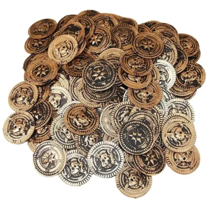 Store 144 Plastic Rustic Vintage Brass Gold Coins Pirate Treasure Chest Money Party Favors - Miniature Marvels: Airplane Models & Painted Dice Egpull