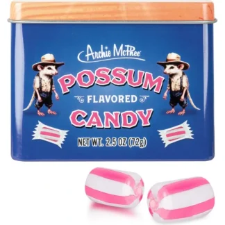 Hot POSSUM Flavored Candy - Gross! Funny! Cool Retro Tin Gift Box - Archie McPhee - Miniature Marvels: Airplane Models & Painted Dice Egpull