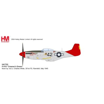 Pre-Order Hobby Master HA7752 1:48 P-51D "Creamer's Dream" flown by 1st Lt. Charles White, 301st FS, Ramitelli, Italy 1945 - Miniature Marvels: Airplane Models & Painted Dice* Airplane Model