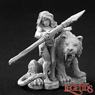 Hot Reaper Jungle Girl with Sabre Tooth Tiger (metal) 03253 - Miniature Marvels: Airplane Models & Painted Dice Reaper Miniatures