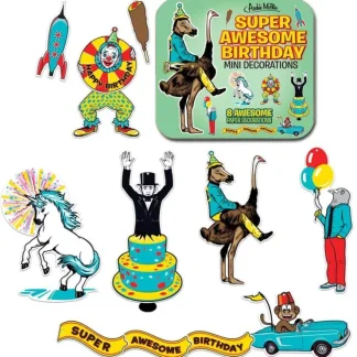 Shop Super Awesome Birthday Mini Party Decorations in Cute Tin - Archie McPhee - Miniature Marvels: Airplane Models & Painted Dice Egpull