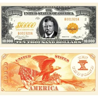 Fashion 1000 - $10,000.00 Ten Thousand Dollar Gold Certificate Novelty Bill Play Money - Miniature Marvels: Airplane Models & Painted Dice Egpull