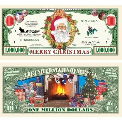 Online 100 TOTAL - Million Dollar Santa Claus Dollar Merry Christmas Holiday Gift Bills - Miniature Marvels: Airplane Models & Painted Dice Egpull